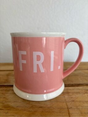 Anthropologie Creative Co-Op Pink Stoneware Friday Mug Weekend Coffee Cup Rare